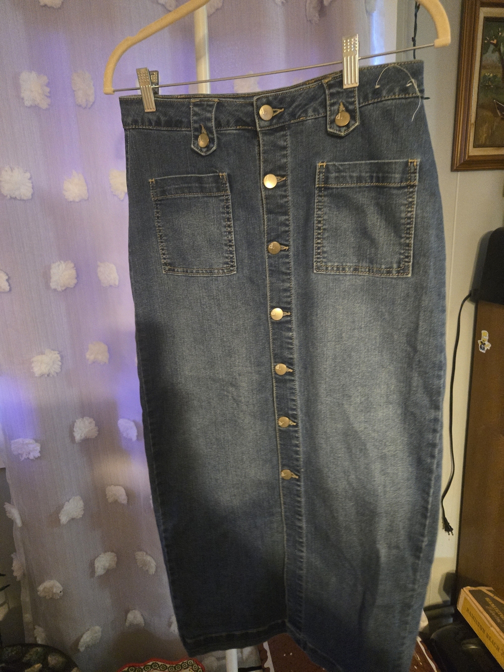 d. jeans Button-Front Dark Blue Denim Midi Skirt